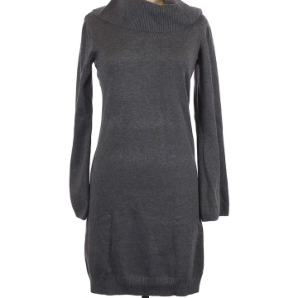 Joan Vass grey sweater dress w/ cowl neck